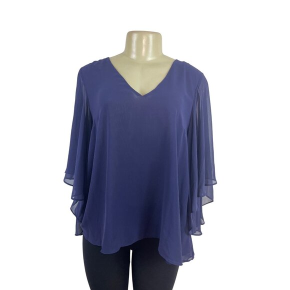 Jennifer Lopez Blue V-Neck Chiffon Blouse With Layered Bell Sleeves Sz S - New - Picture 1 of 6
